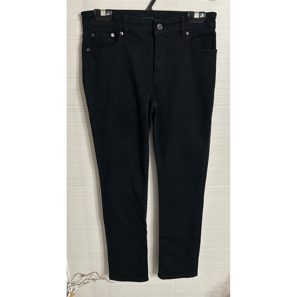 Lauren Ralph Lauren Black Straight Leg Denim Pants Comfort Stretch Classic